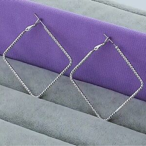 Square Glitter Silver Hoop Earrings